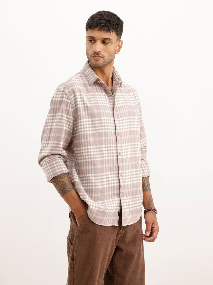 Comfort Fit Full Sleeve Checkered Shirt | Purple