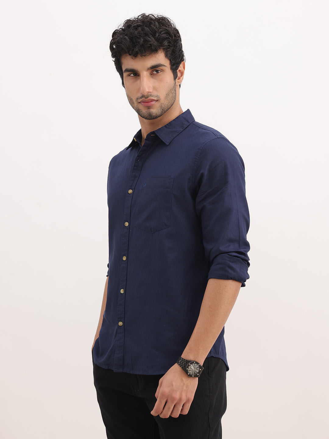 Solid Slim Fit Full Sleeve Shirt | Navy Blue