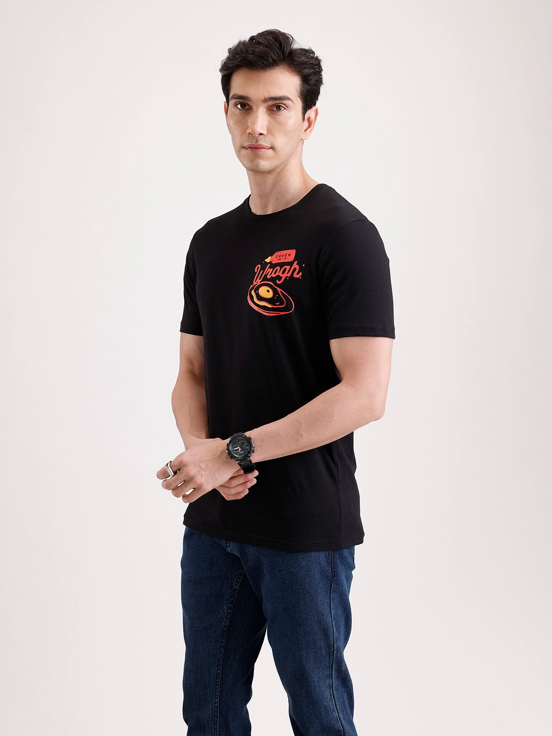 Classic Placement Printed T-Shirt   |  Black