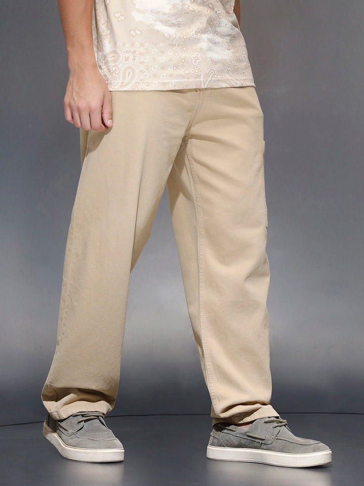 Men's loose fit trouser with utility pocket  | Beige
