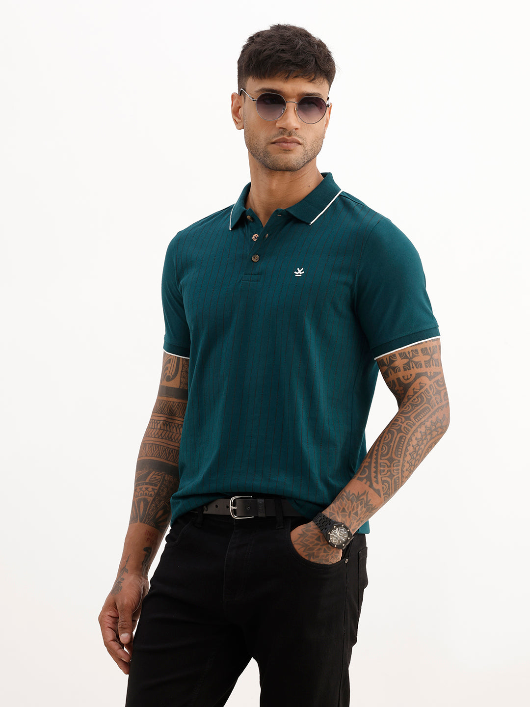 Placement Printed Tipping Collar Polo T-Shirt | Teal