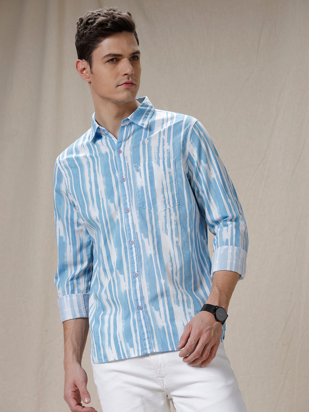 Abstract Stripes Blue AOP Shirt