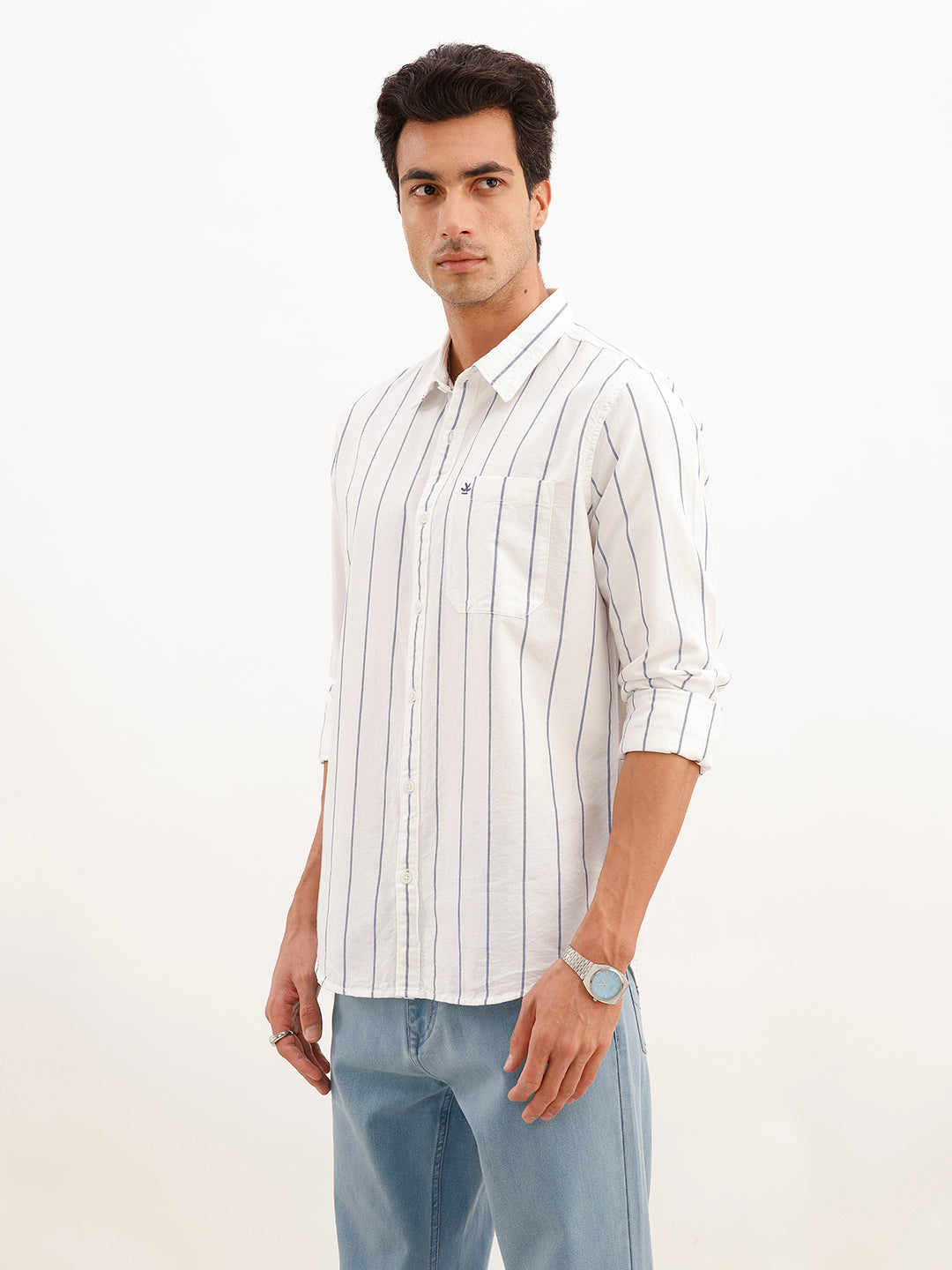 Regular Fit Full Sleeve Striped Shirt | White