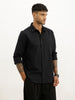 Solid Slim Fit Textured Full Sleeve Shirt | Black