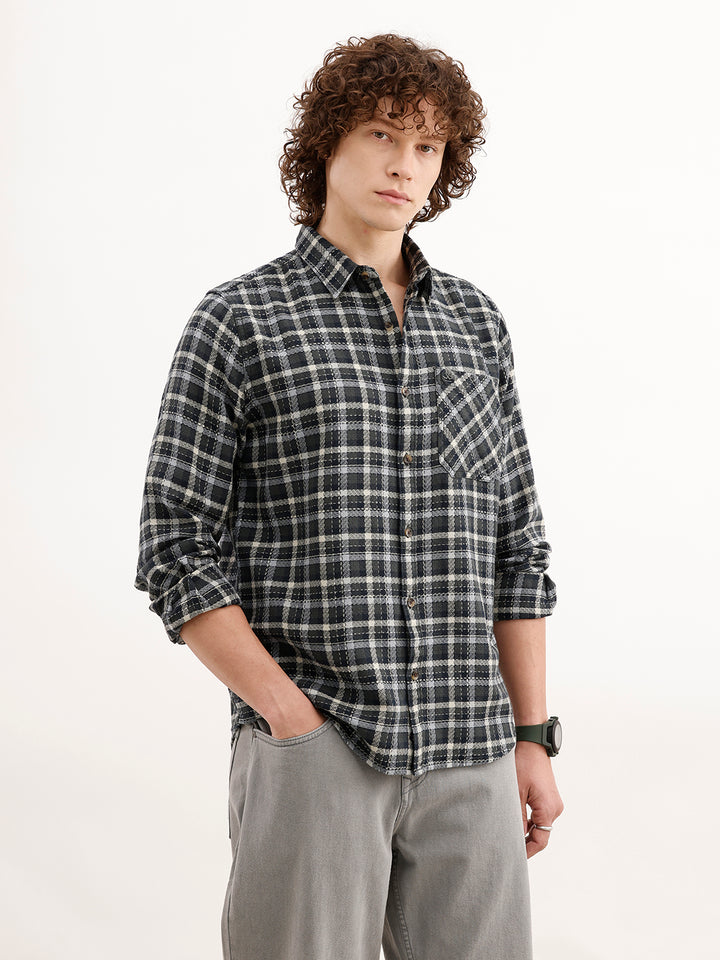 Regular Fit Checkered Shirt | Olive