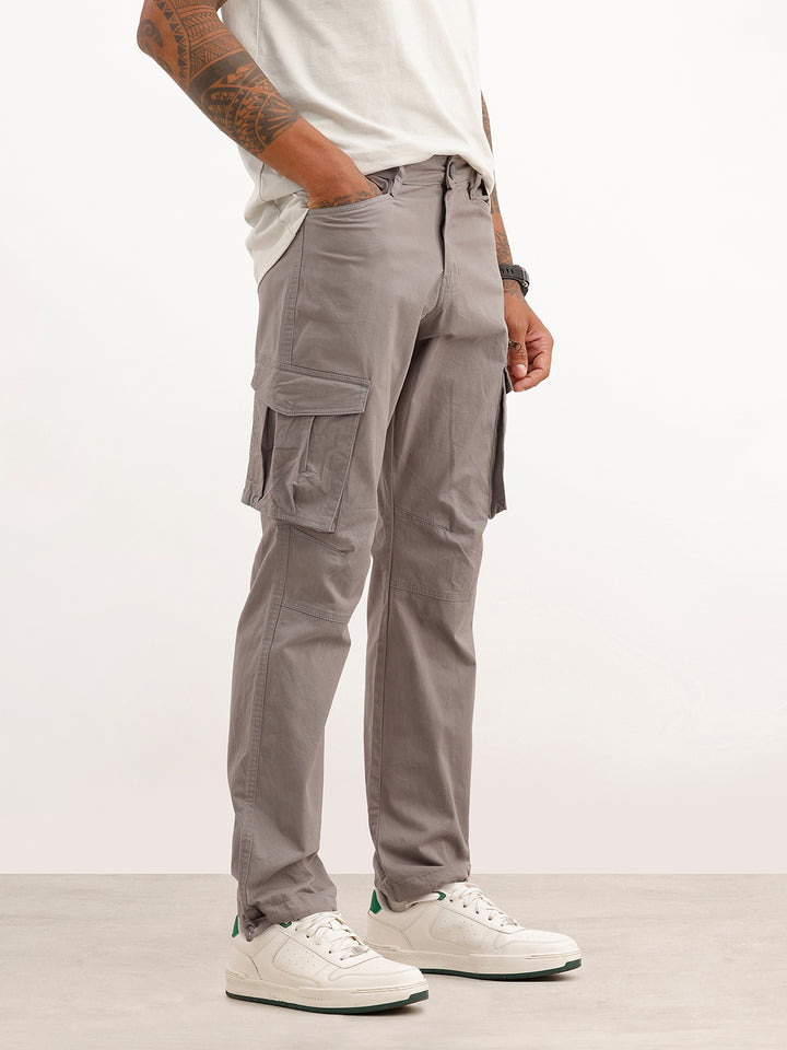 Solid Straight Fit Cargo Trouser | Grey