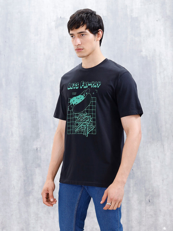 Men’S Casual Regular Fit Graphic Tshirt | Black