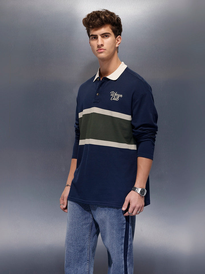 Classic Oversized Full Sleeves Polo T-Shirt  | Navy Blue