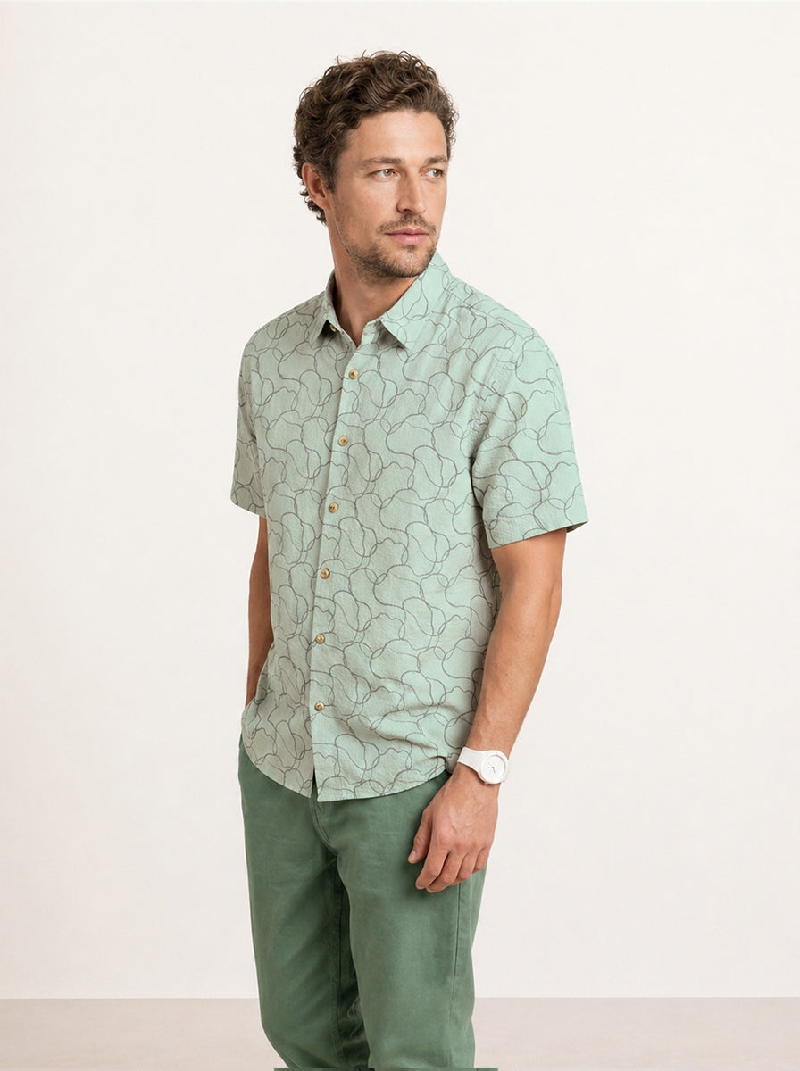 Textured Comfort Fit AOP Shirt | Light Green