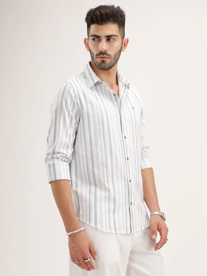 Classic Slim Fit Striped Shirt | Blue