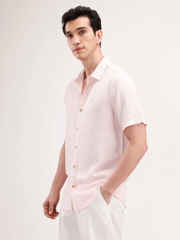 Slim Fit Linen Blend Shirt | Pink