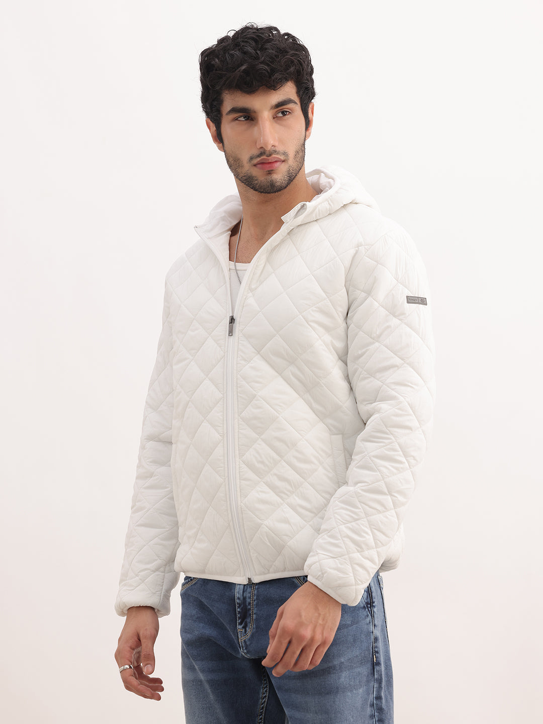 Solid Regular Fit Hooded Puffer Jacket | White
