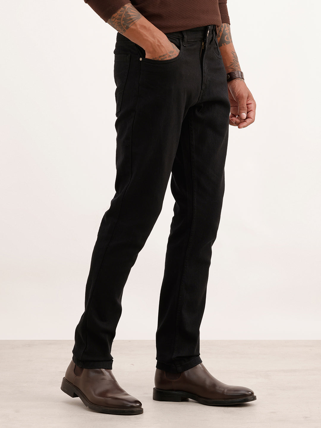 Solid Slim Fit Denim Jeans | Black | WUJN2857MF