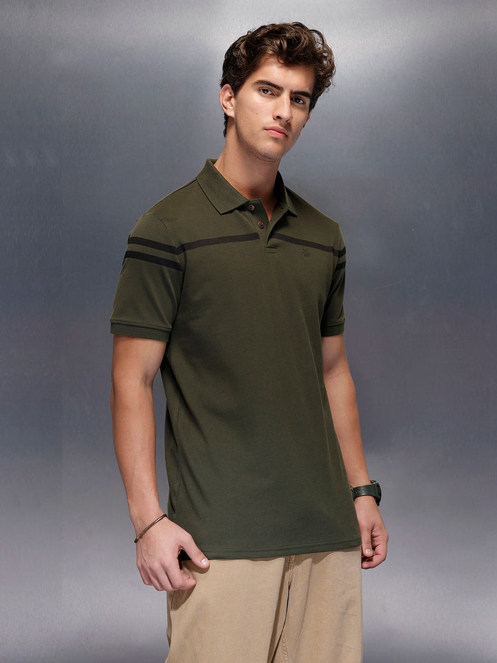 Classic Placement Printed  Polo T-Shirt   |  Olive