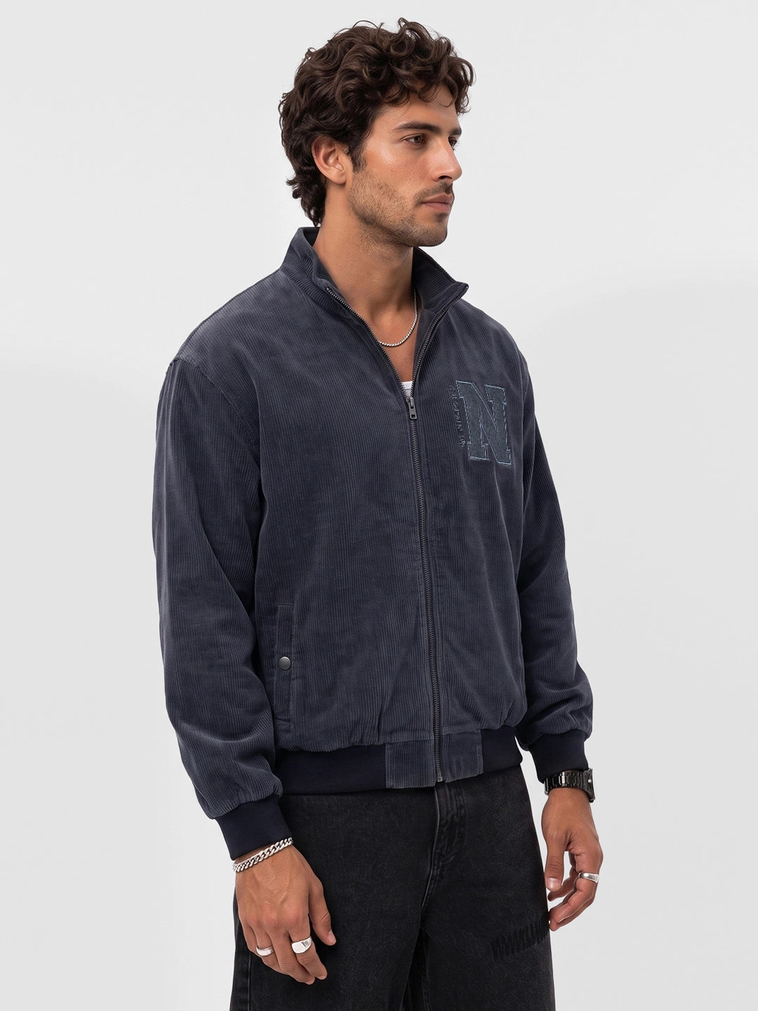 Oversized Corduroy Zipper Jacket | Grey | WTJK6323M