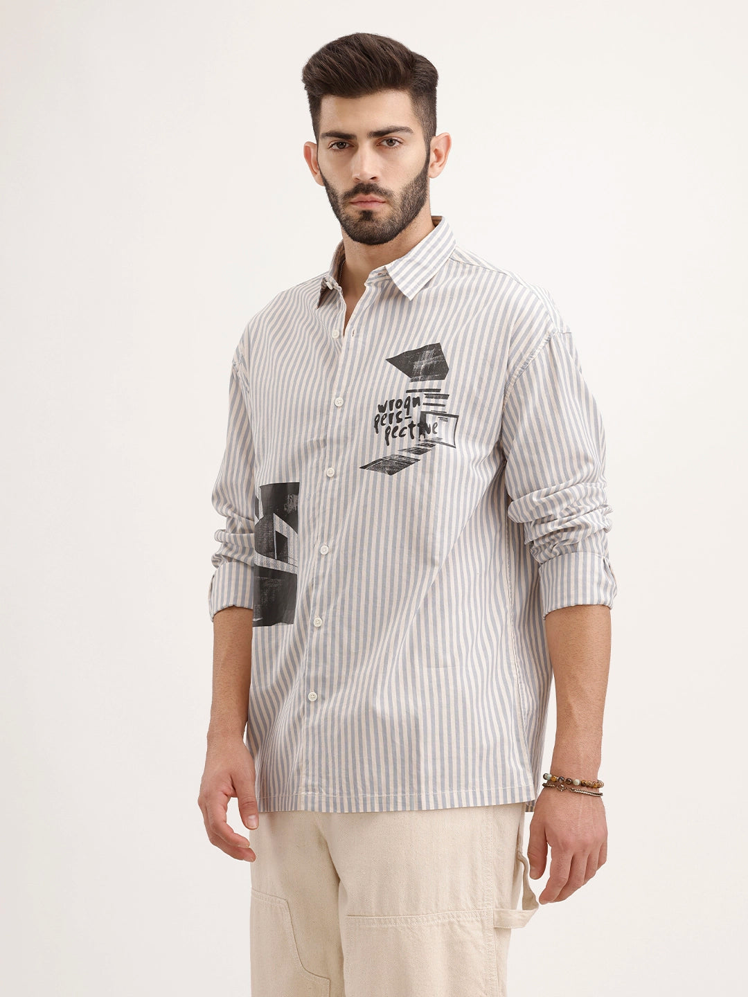 Oversized Fit Placement Printed Shirt | Light Blue