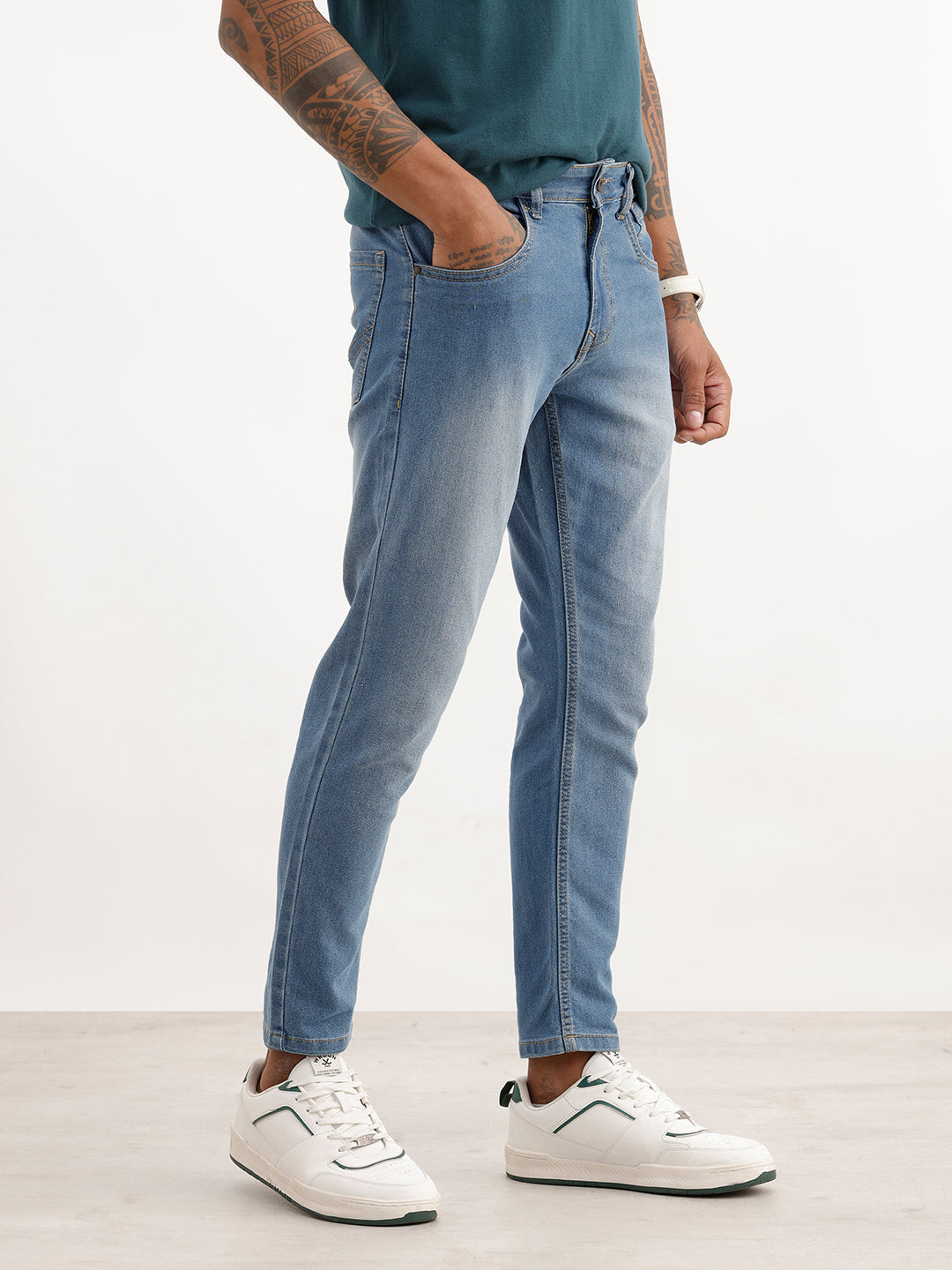 Washed Skinny Crop Denim Jeans | Light Blue