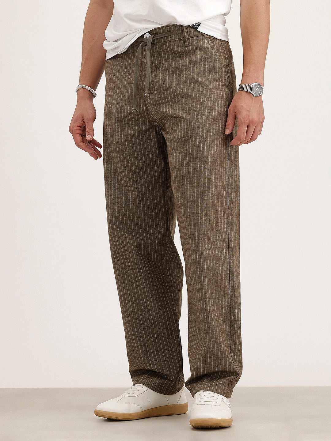 Loose Fit Linen Blend Parachute Trouser | Brown