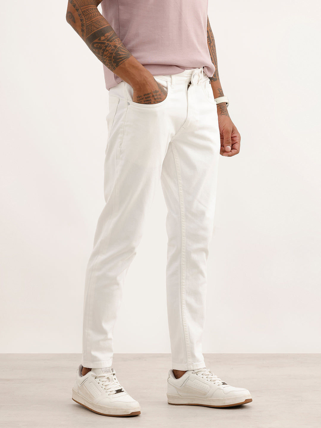 Solid Skinny Crop Fit Denim Jeans | White