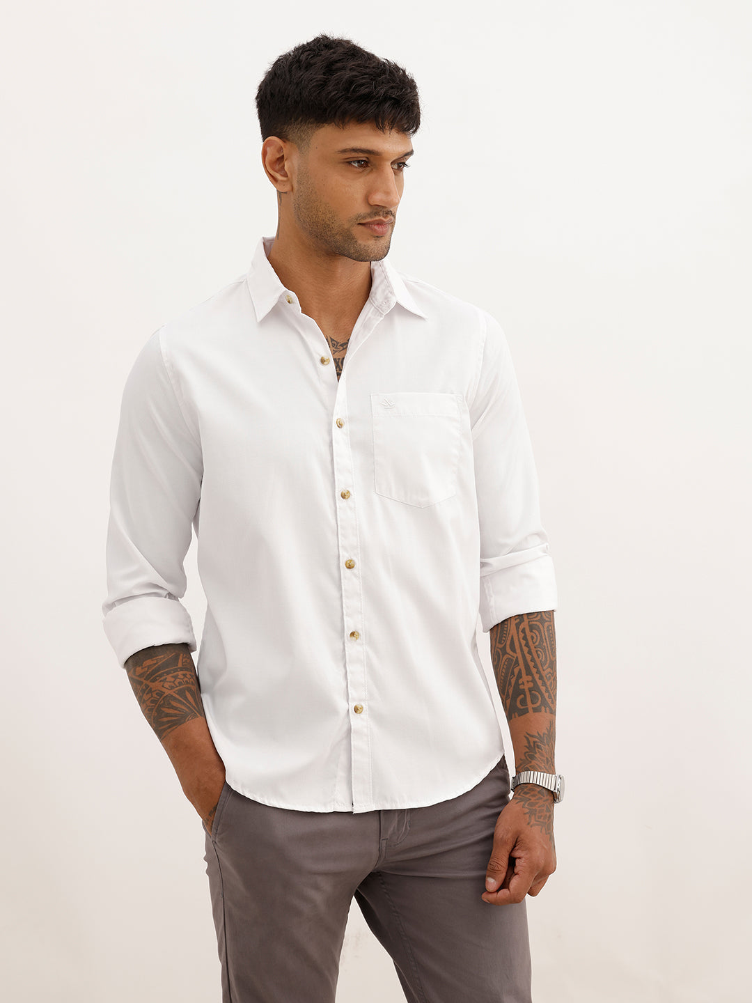 Regular Fit Textured Full Sleeve Shirt | White | WWSH9183F