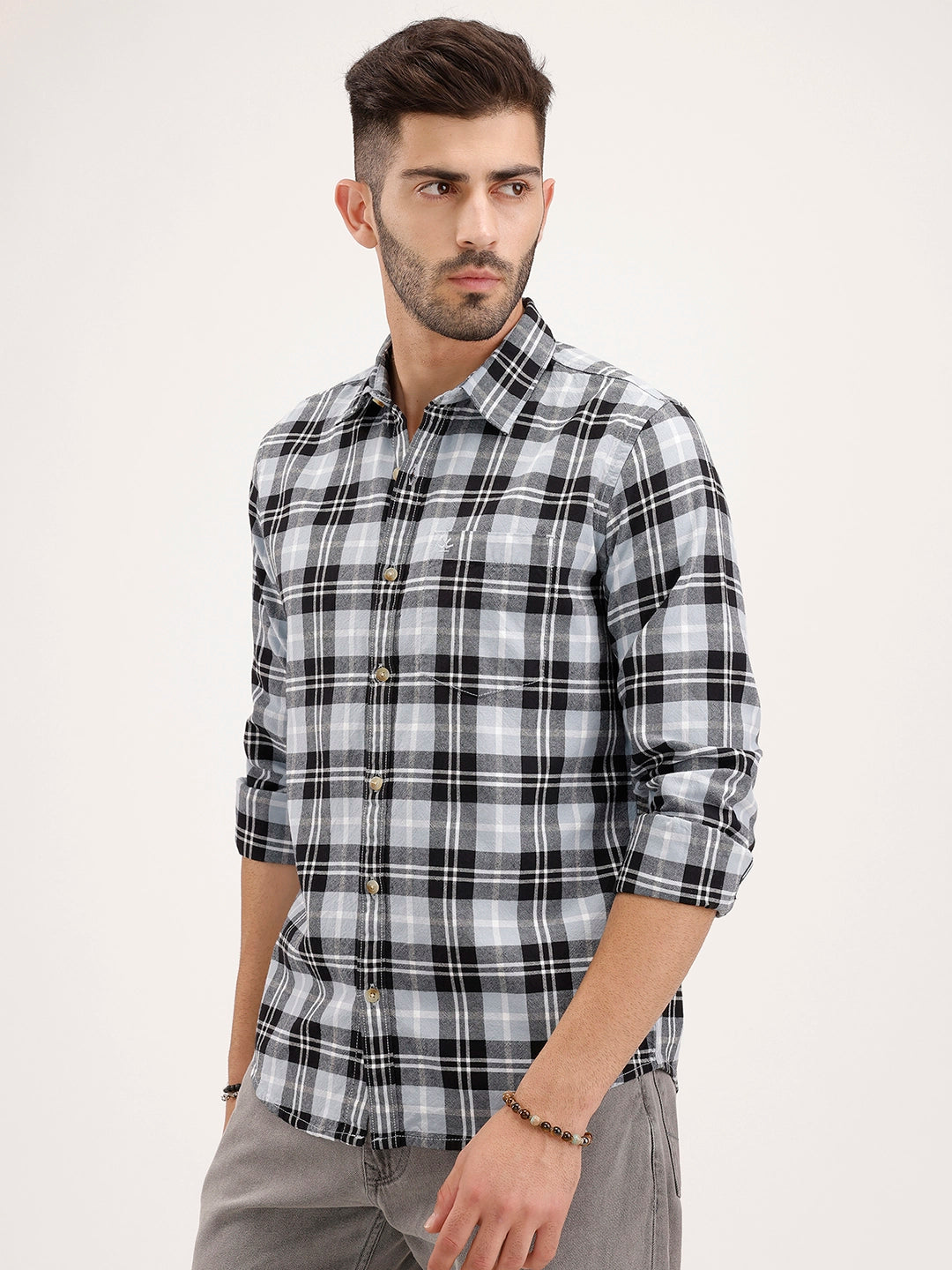 Regular Fit Checkered Shirt | Light Blue