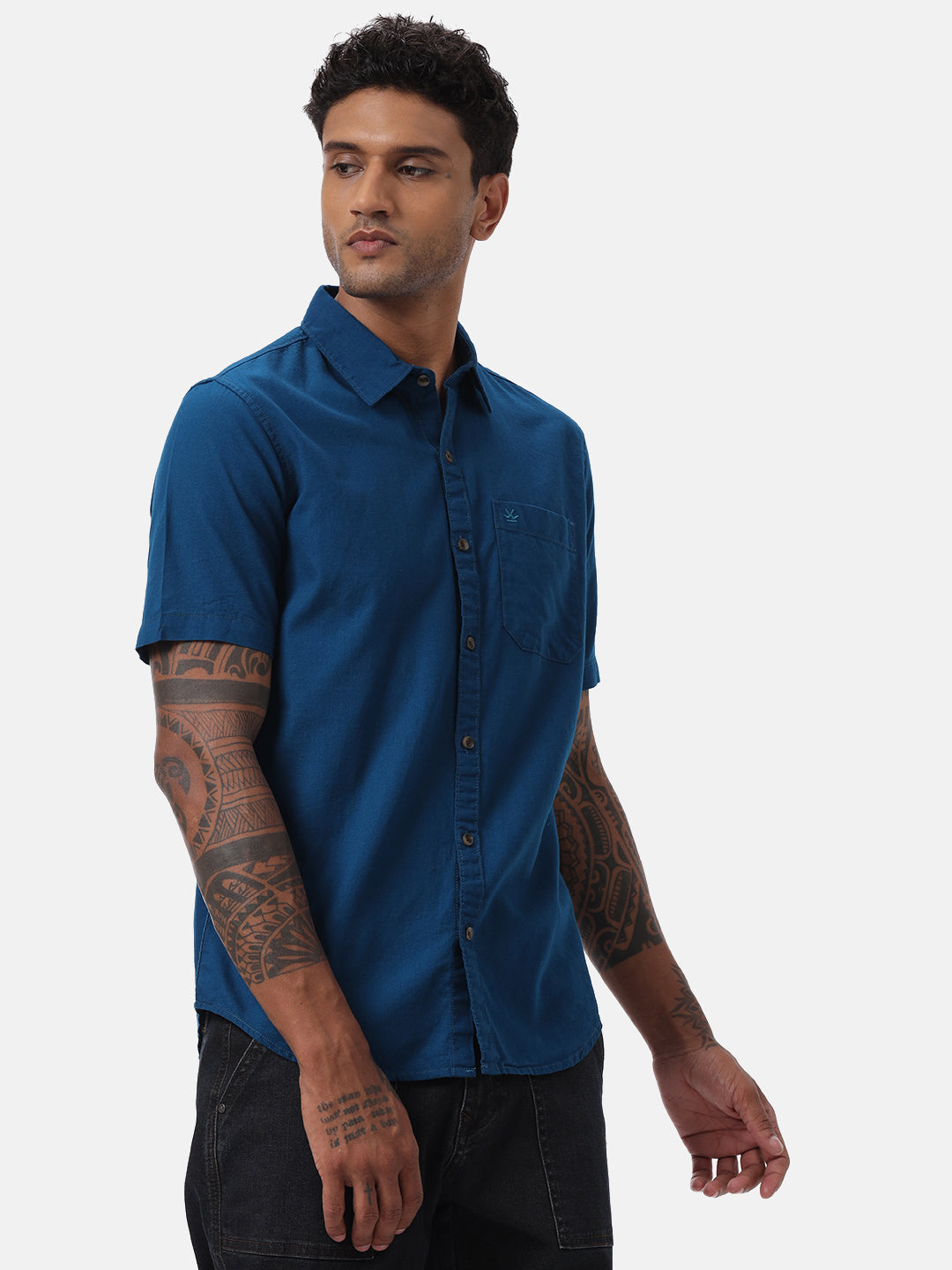 Teal Blue Half Sleeve Shirt