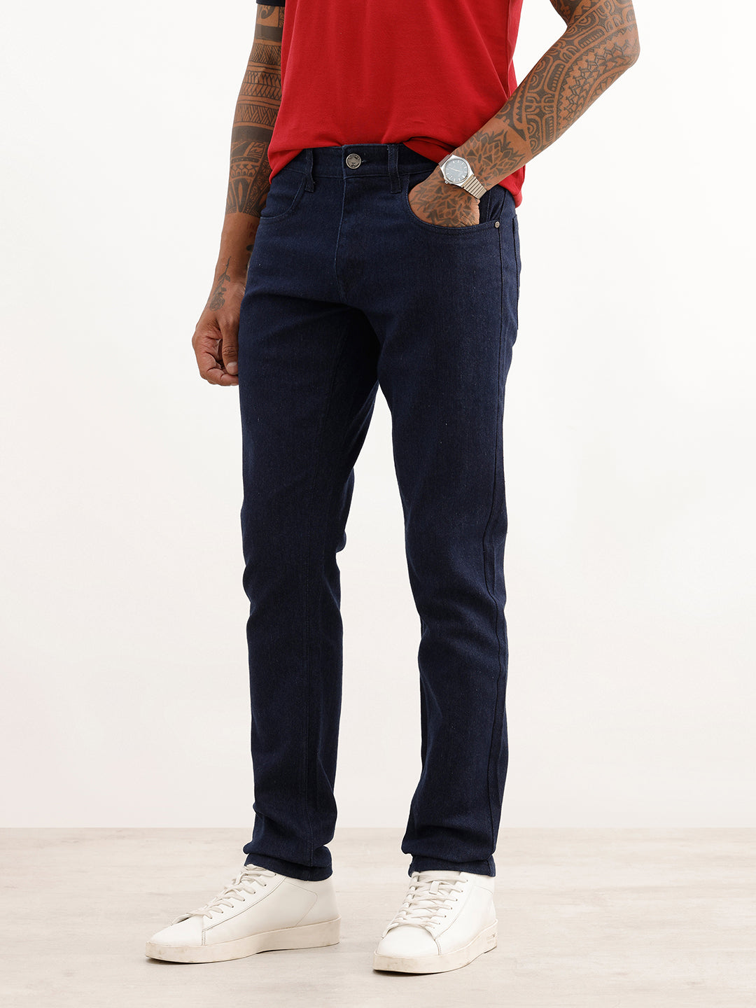 Solid Slim Fit Denim Jeans | Dark Blue