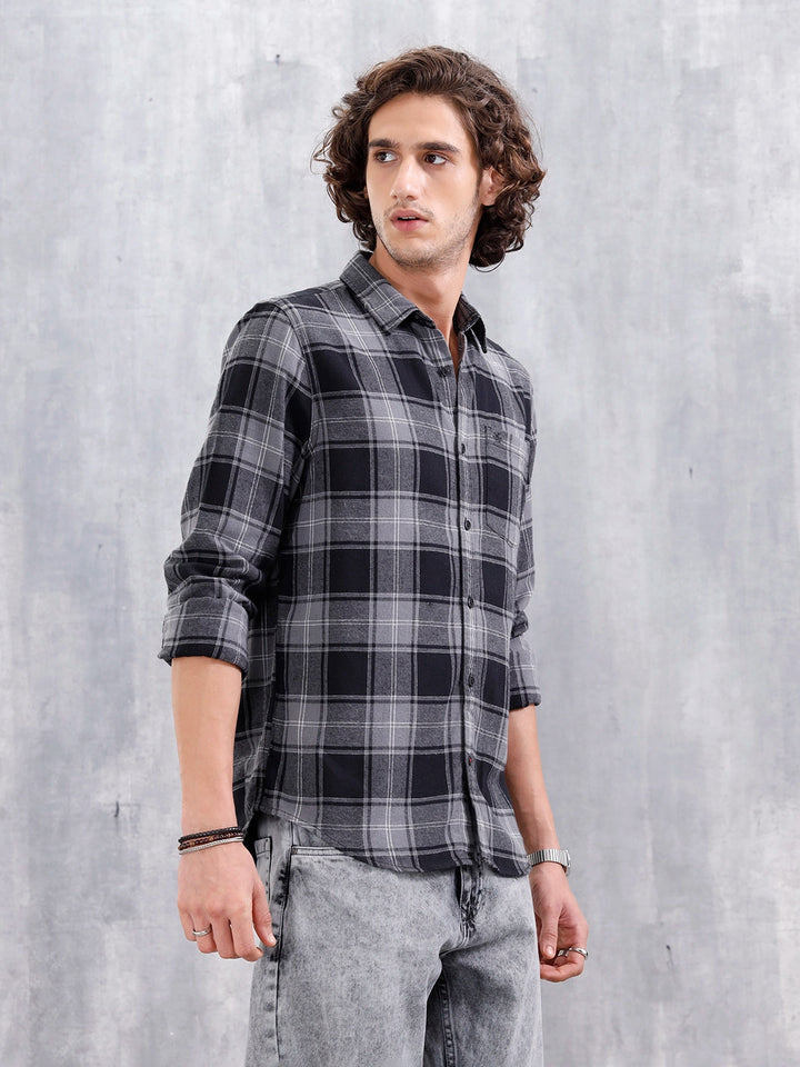 Regular Fit Cotton Checkered Pattern Shirt | Black