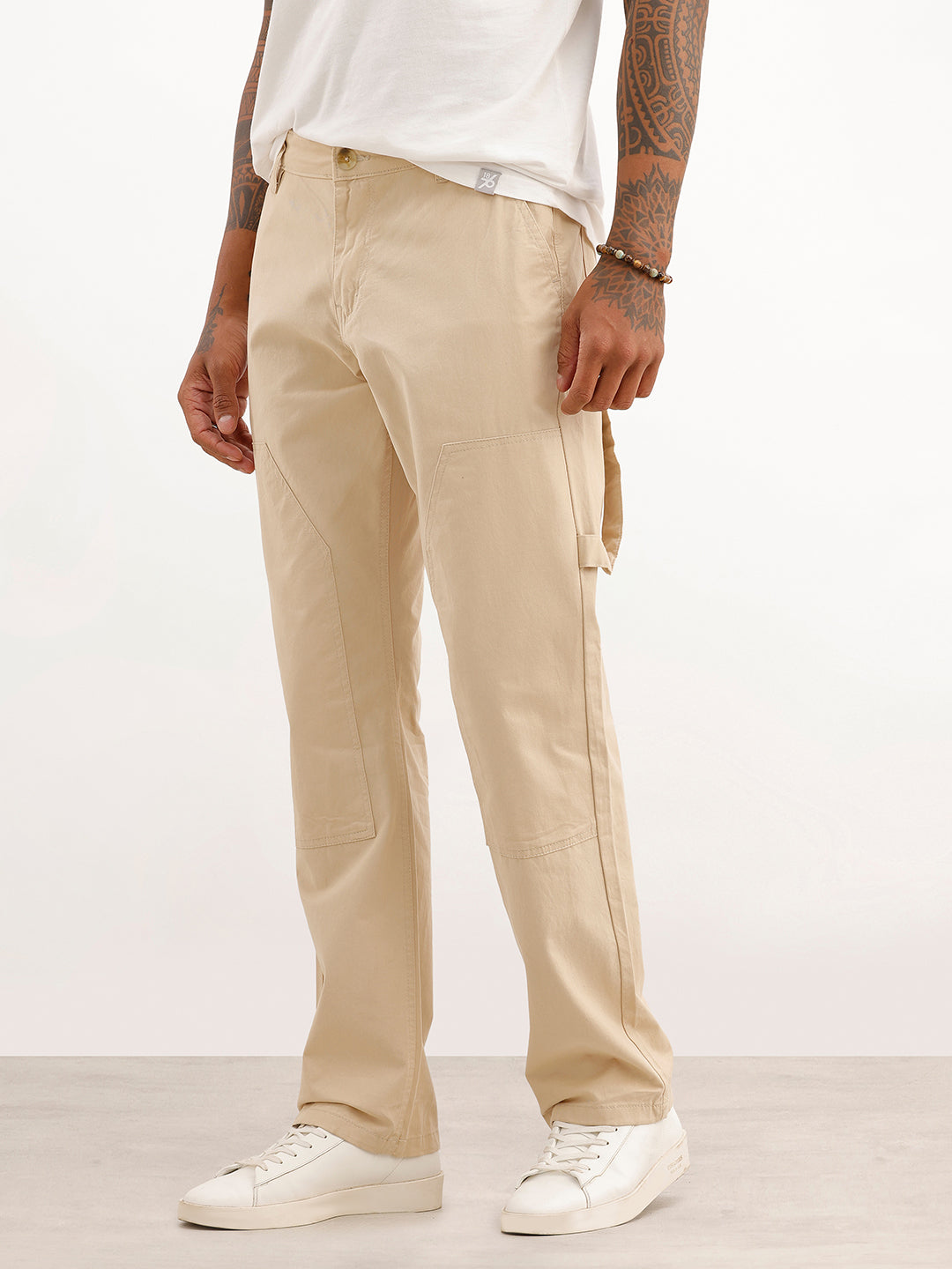 Solid Straight Fit Carpenter Trouser | Beige