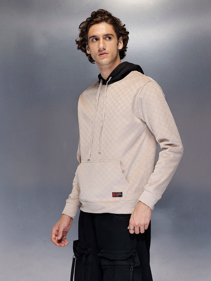 Men’s check-textured & black hoodie | Beige