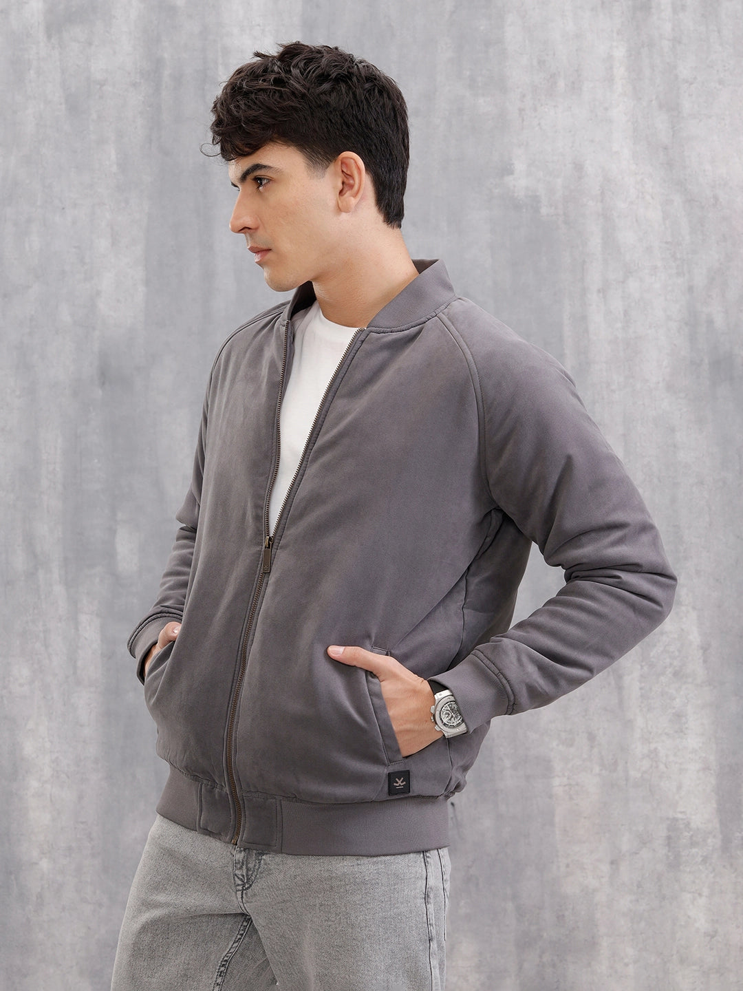 Suede Bomber Jacket I Grey