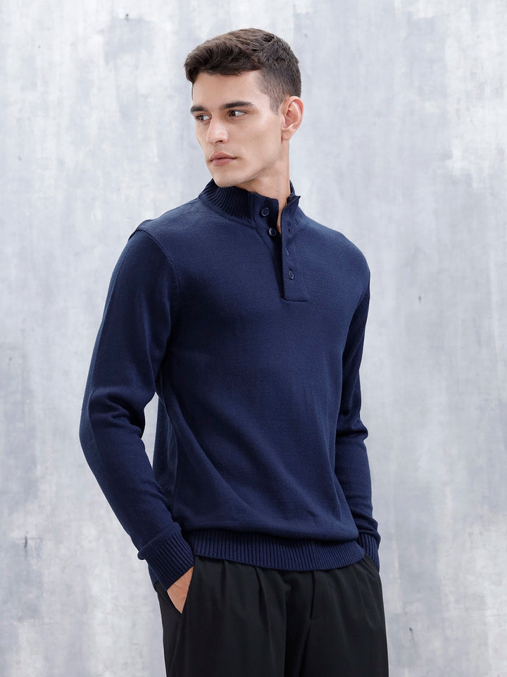 Men's Solid Slim Fit Pullover | Black