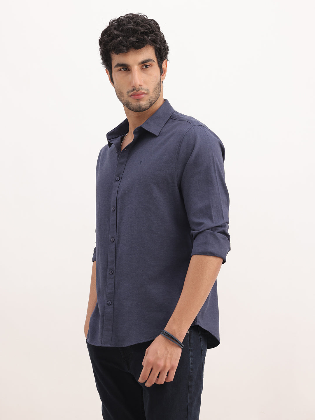 Solid Slim Fit Full Sleeve Shirt | Navy Blue