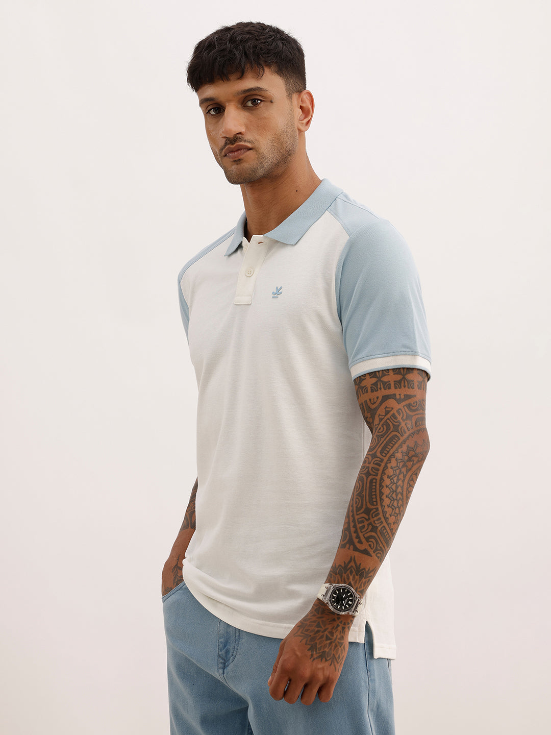 Classic Contrast Sleeves Polo T-Shirt | White | WWTS312F