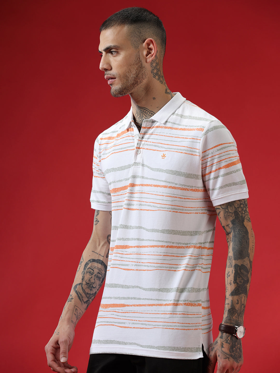 Casual Strings Striped Polo T-Shirt