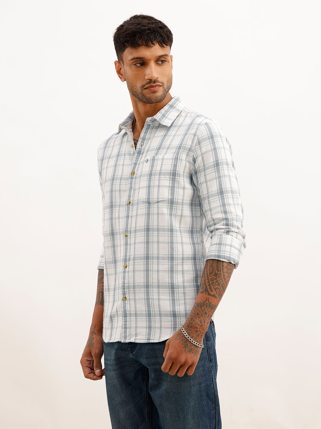 Regular Fit Checkered Shirt | White