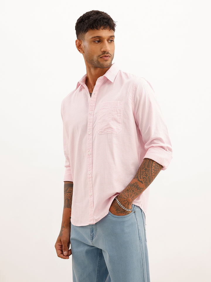 Slim Fit Gingham Checkered Shirt | Pink