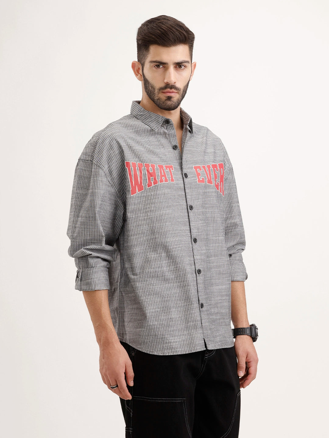Oversized Plus Fit Printed Shirt | Black