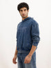 Washed Oversized Placement Printed Hooded Sweatshirt | Blue