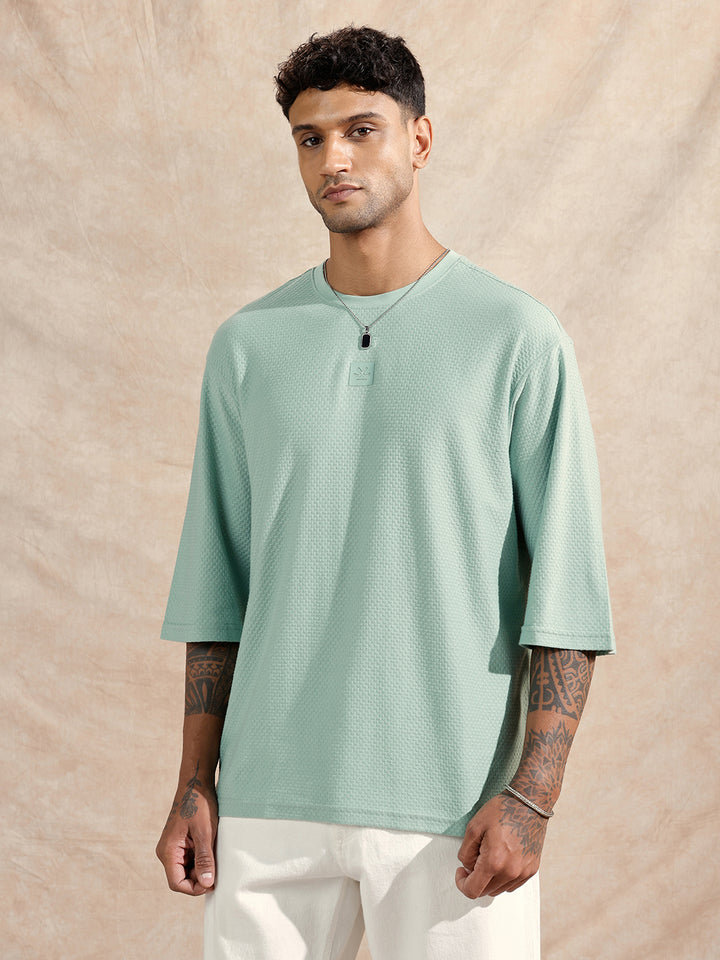 3/4th Sleeve Textured T-Shirt | Green