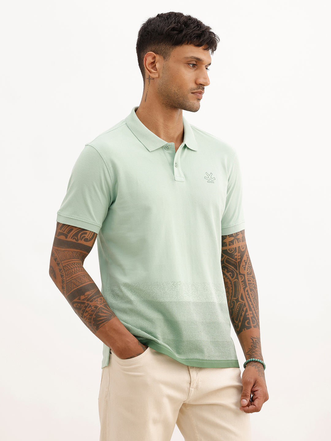 Classic Placement Printed Polo T-Shirt | Green | WWTS357F