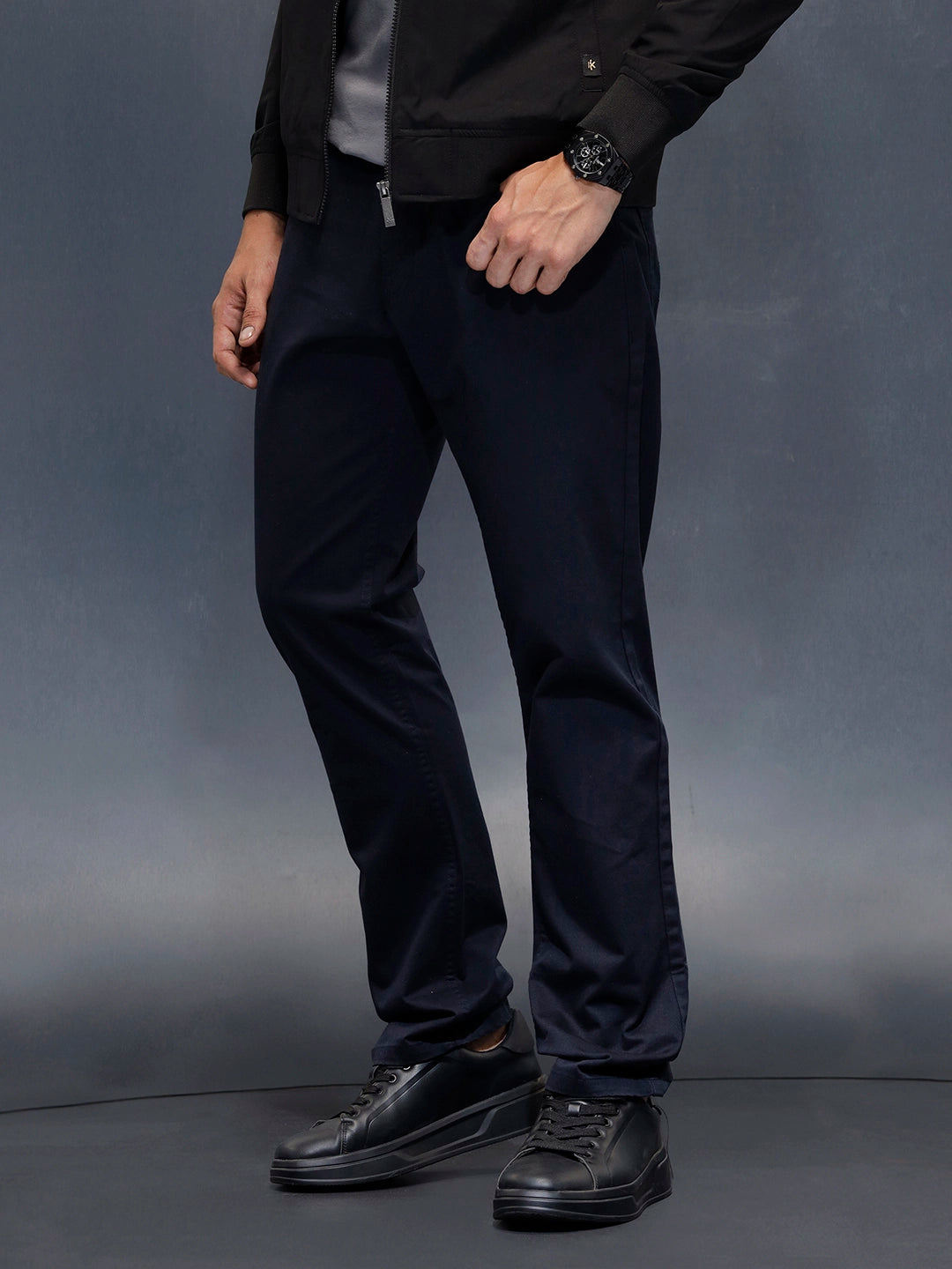 Men's casual straight fit trousers | Navy Blue