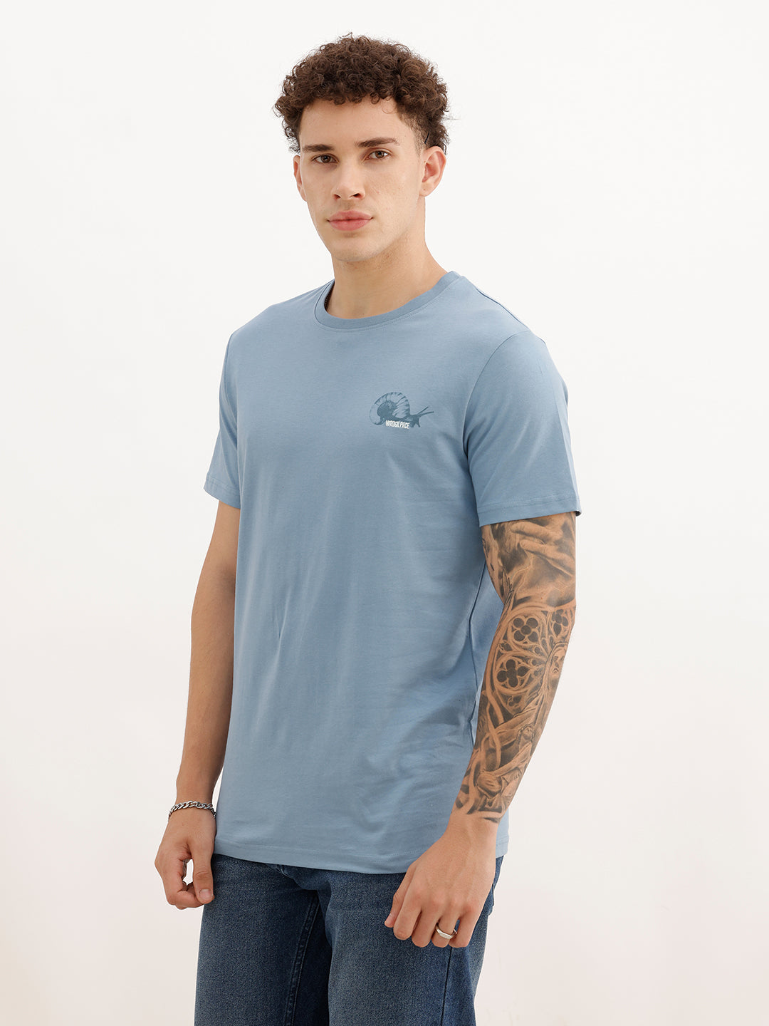 Slim Fit Embroidered Patch Detail T-Shirt | Blue | WTS02HSSL1358S