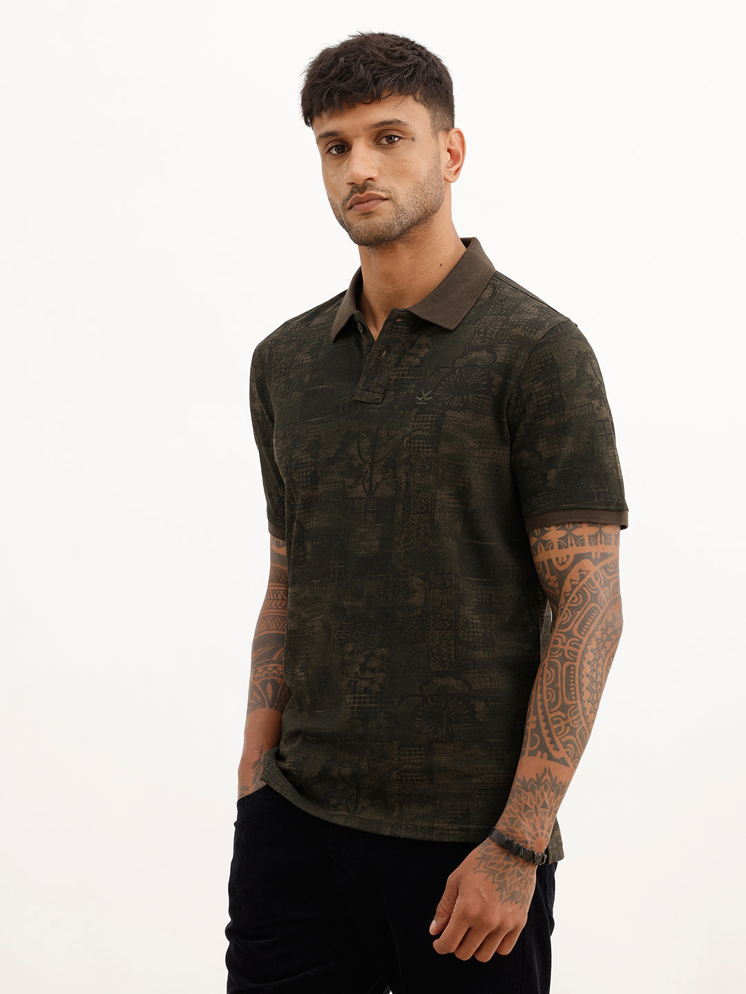 Classic Slim Fit AOP Polo T-Shirt | Olive | WPT02HSSL1599S