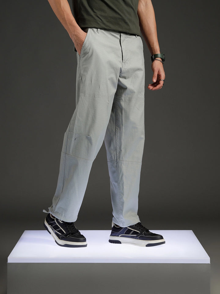 Men's casual cut&sew loose fit trousers | Grey