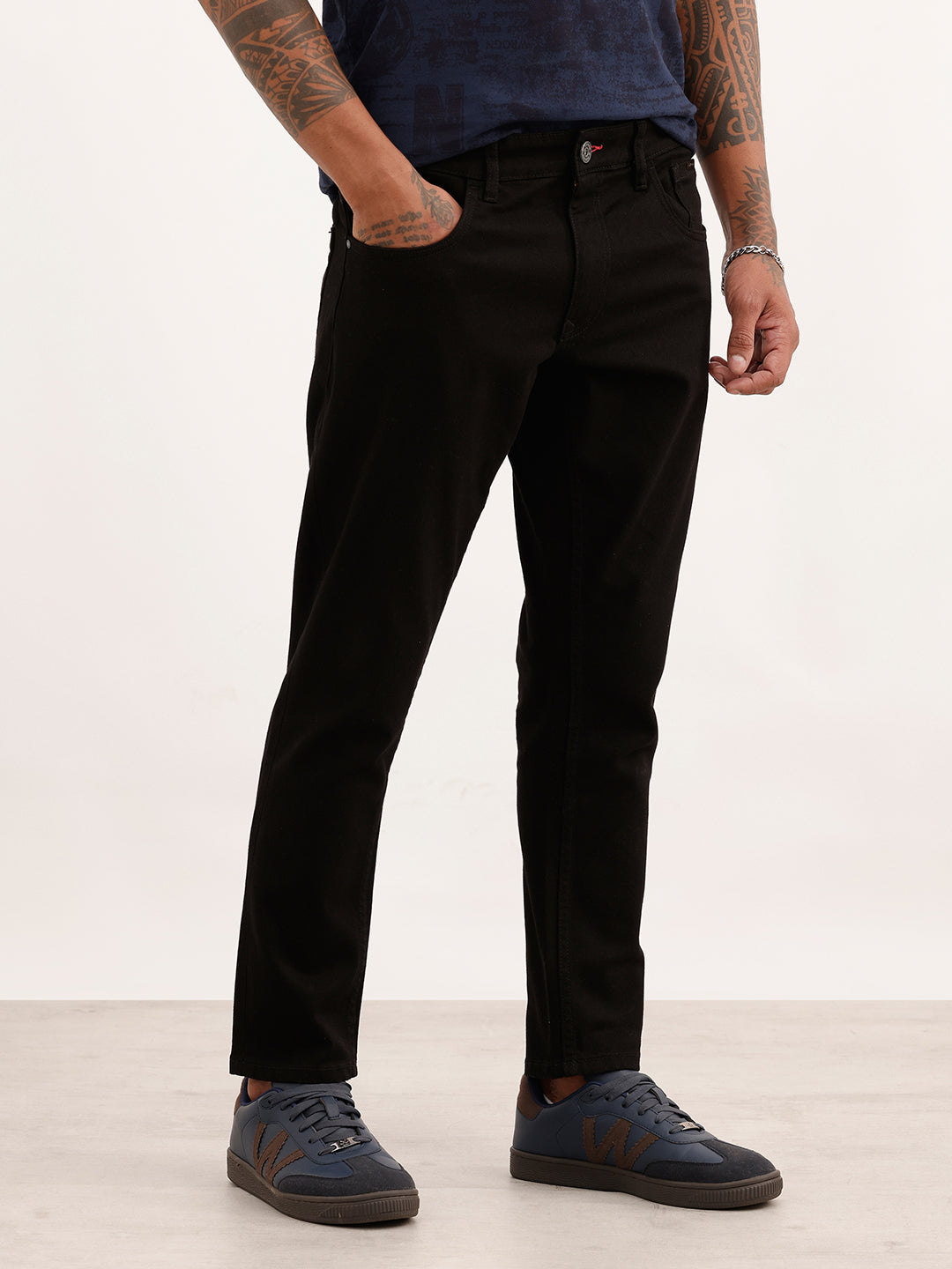Solid Slim Cropped Fit Denim Jeans | Black