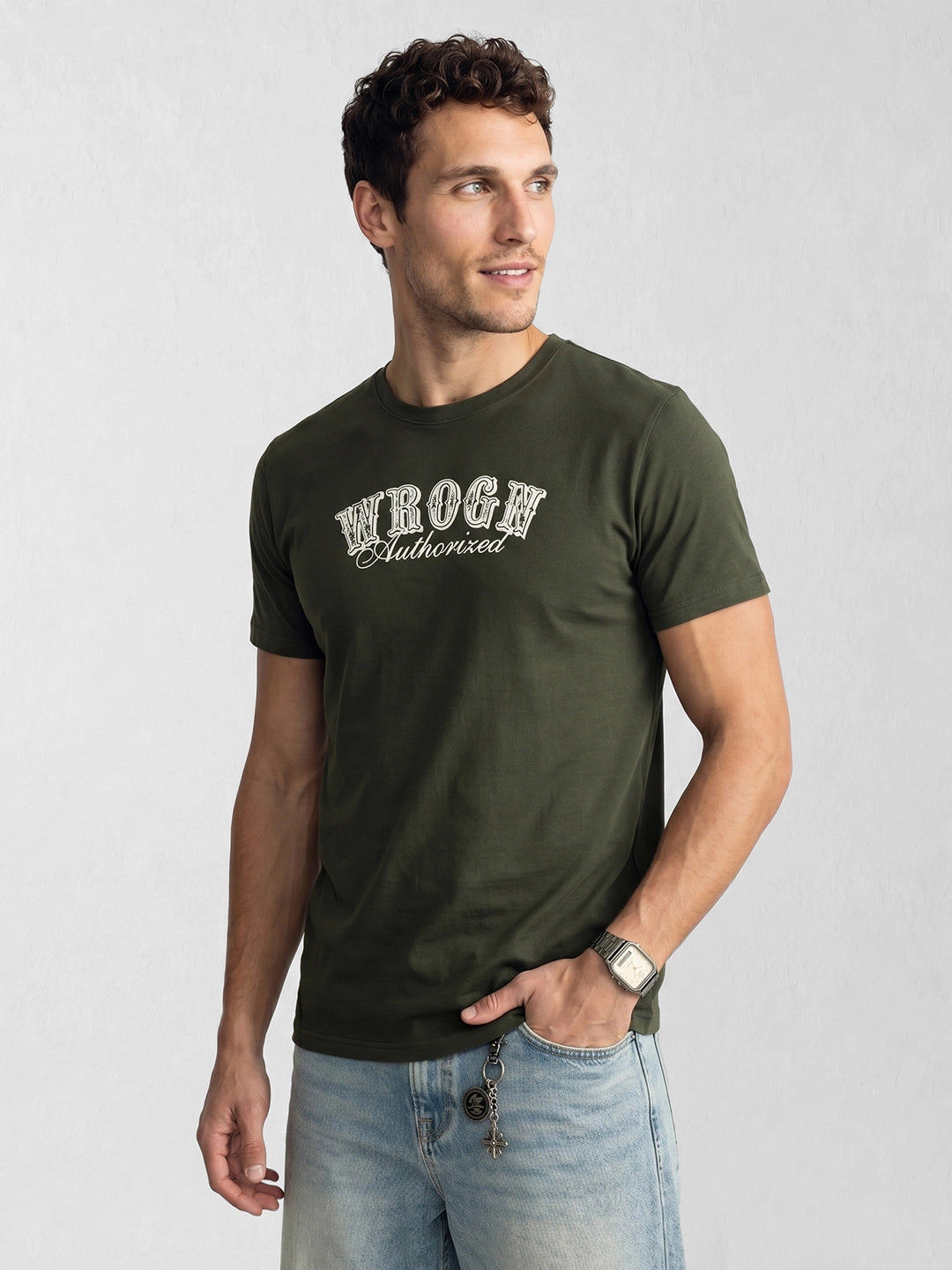 Slim Fit Placement Printed T-Shirt | Green
