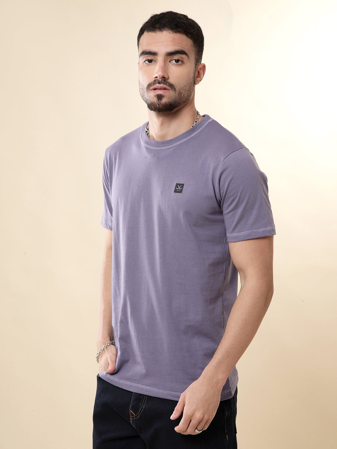 Solid Purple Contrast T-Shirt