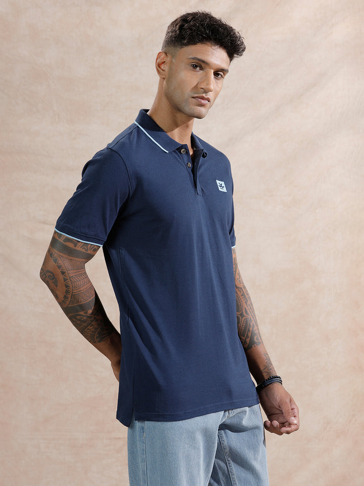 Tipping Collar Slim Fit Polo T-Shirt  | Navy Blue