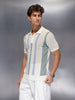 Pastel Stripe Textured Knit Polo | Off White